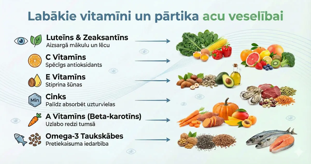 Acu veselībai nepieciešamie vitamīni un pārtikas produkti