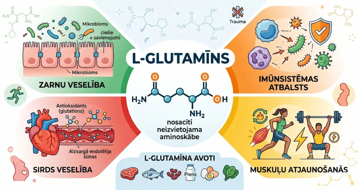 L-glutamīns: kā šī aminoskābe palīdz zarnām, muskuļiem un vispārējai pašsajūtai